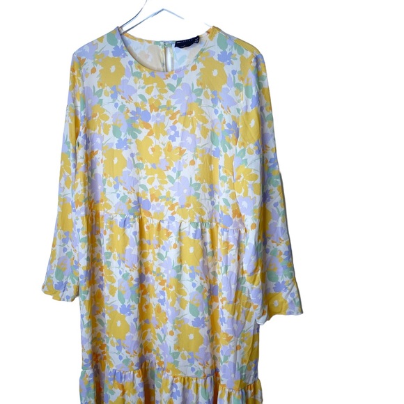 ASOS Design Curve Prairie Cottage Floral Maxi Dress Romantic Yellow Purple 14 - Picture 2 of 8